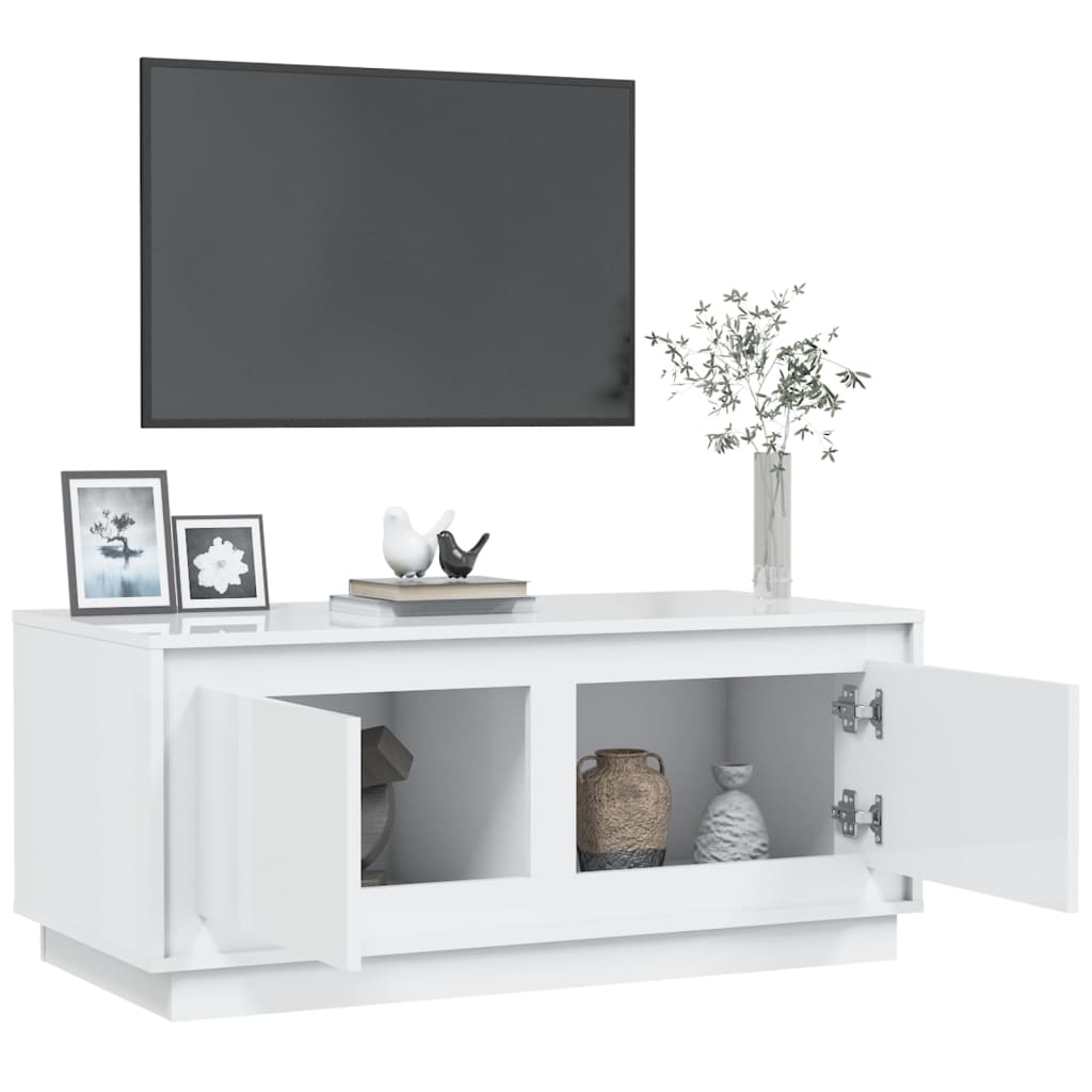 Tavolino da Salotto Bianco Lucido 102x50x44cm Legno Multistrato