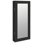 Armadio Portagioie con Specchio a Muro Nero 30x8,5x67 cm