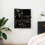 Armadio Portagioie con Specchio a Muro Nero 30x8,5x67 cm