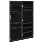 Armadio Portagioie con Specchio a Muro Nero 37,5x10x106 cm