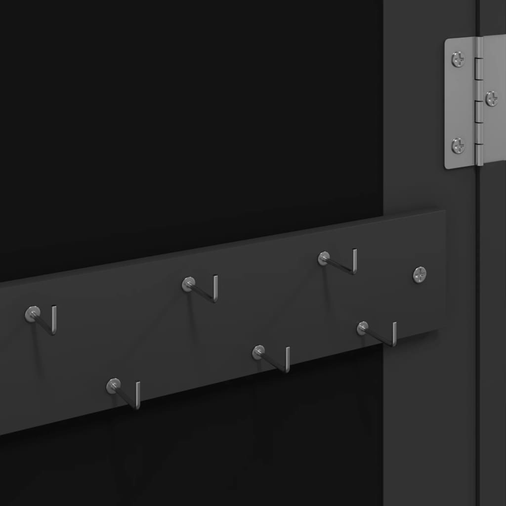 Armadio Portagioie con Specchio a Muro Nero 37,5x10x106 cm