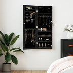 Armadio Portagioie con Specchio a Muro Nero 37,5x10x106 cm