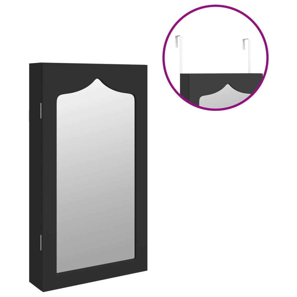 Armadio Portagioie con Specchio a Muro Nero 37,5x10x67 cm