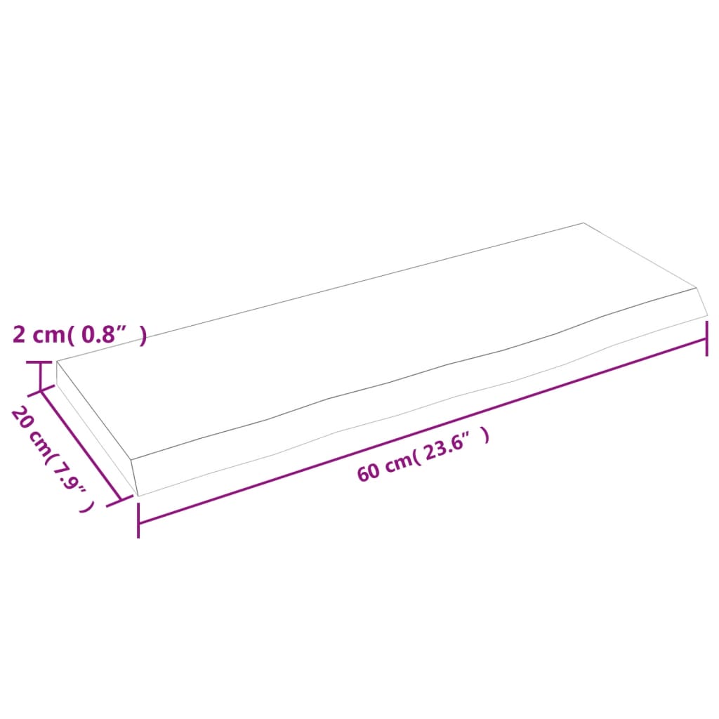 Ripiano a Parete 60x20x2 cm Legno Massello Rovere Non Trattato