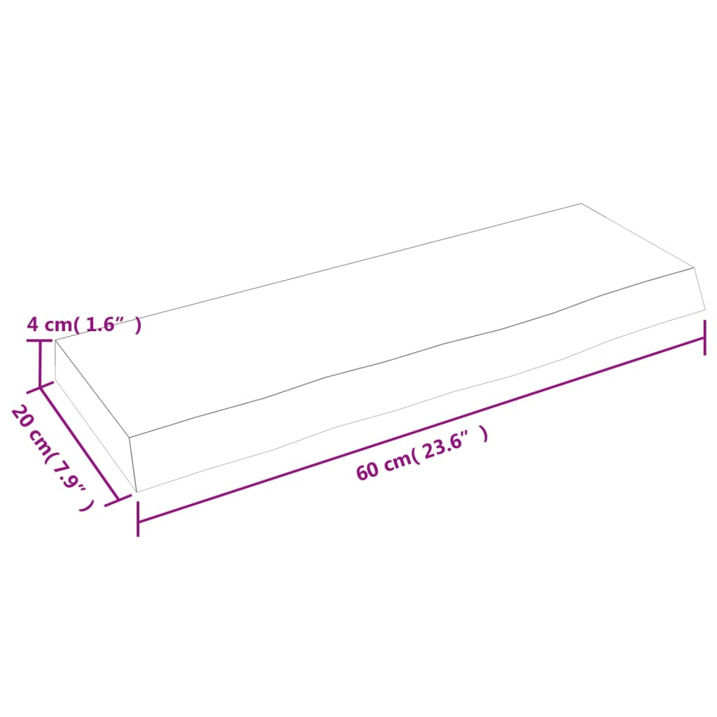 Ripiano a Parete 60x20x4 cm Legno Massello Rovere Non Trattato