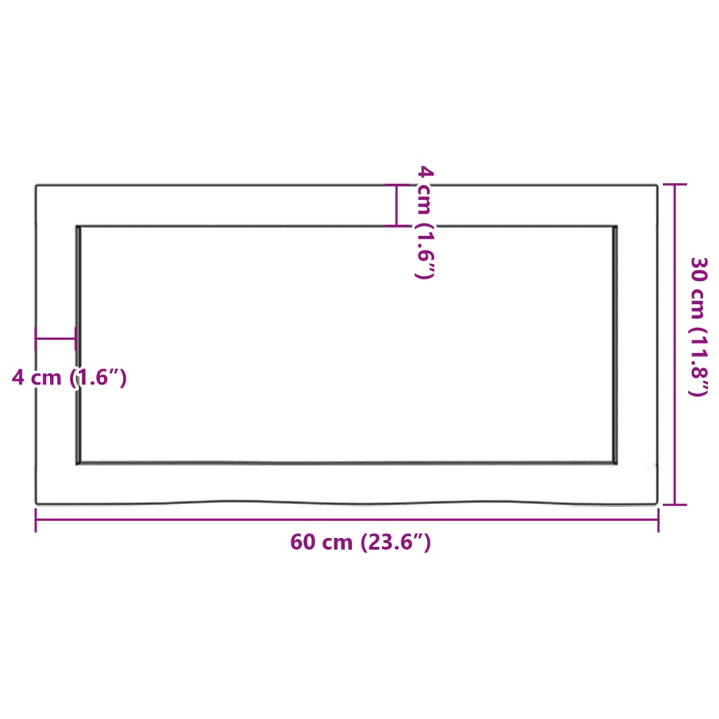 Ripiano a Parete 60x30x(2-4) cm Massello Rovere Non Trattato