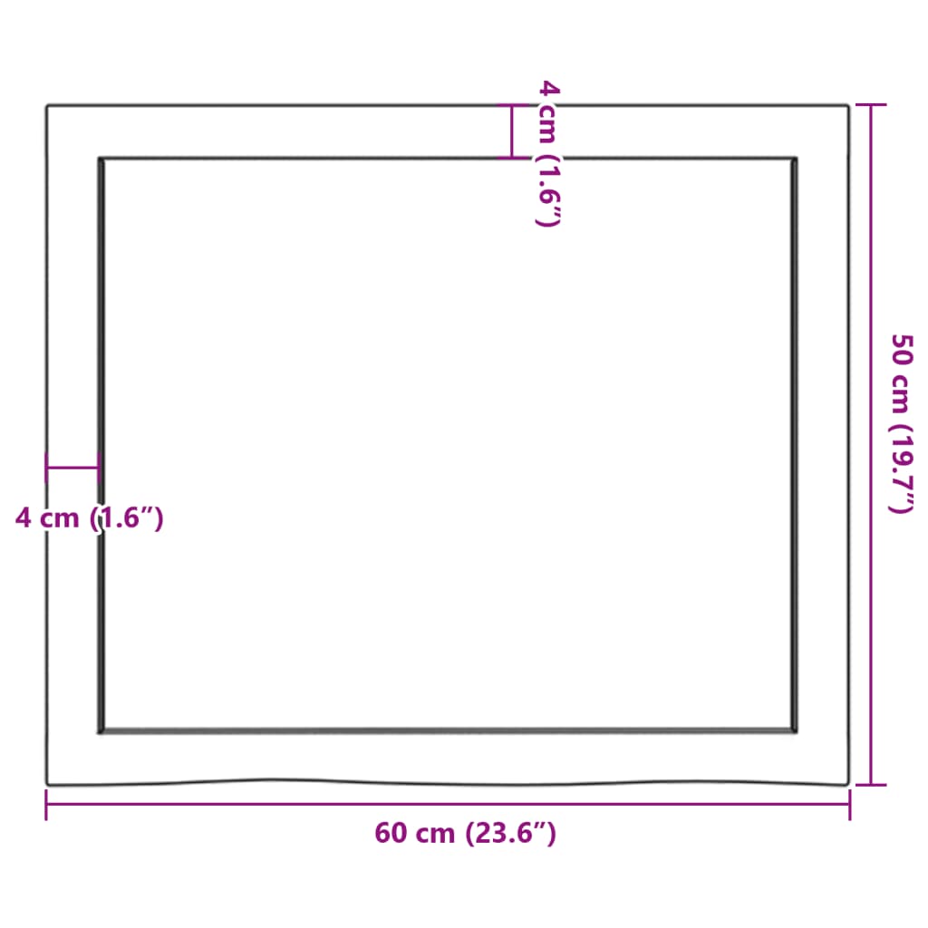 Ripiano a Parete 60x50x(2-4) cm Massello Rovere Non Trattato