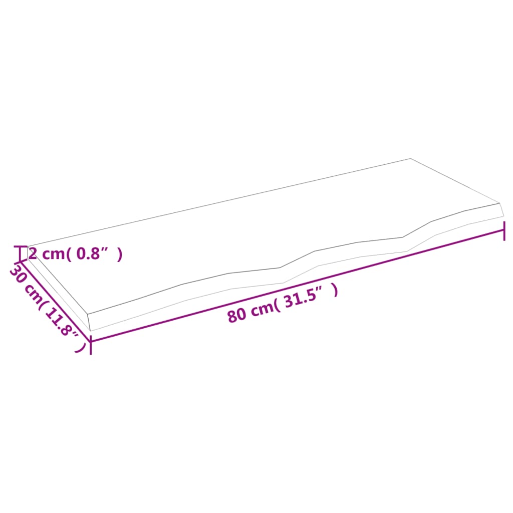 Ripiano a Parete 80x30x2 cm Legno Massello Rovere Non Trattato