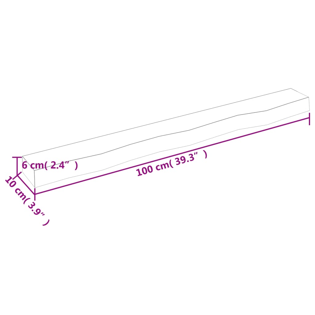 Ripiano a Parete 100x10x6 cm Legno Massello Rovere Non Trattato