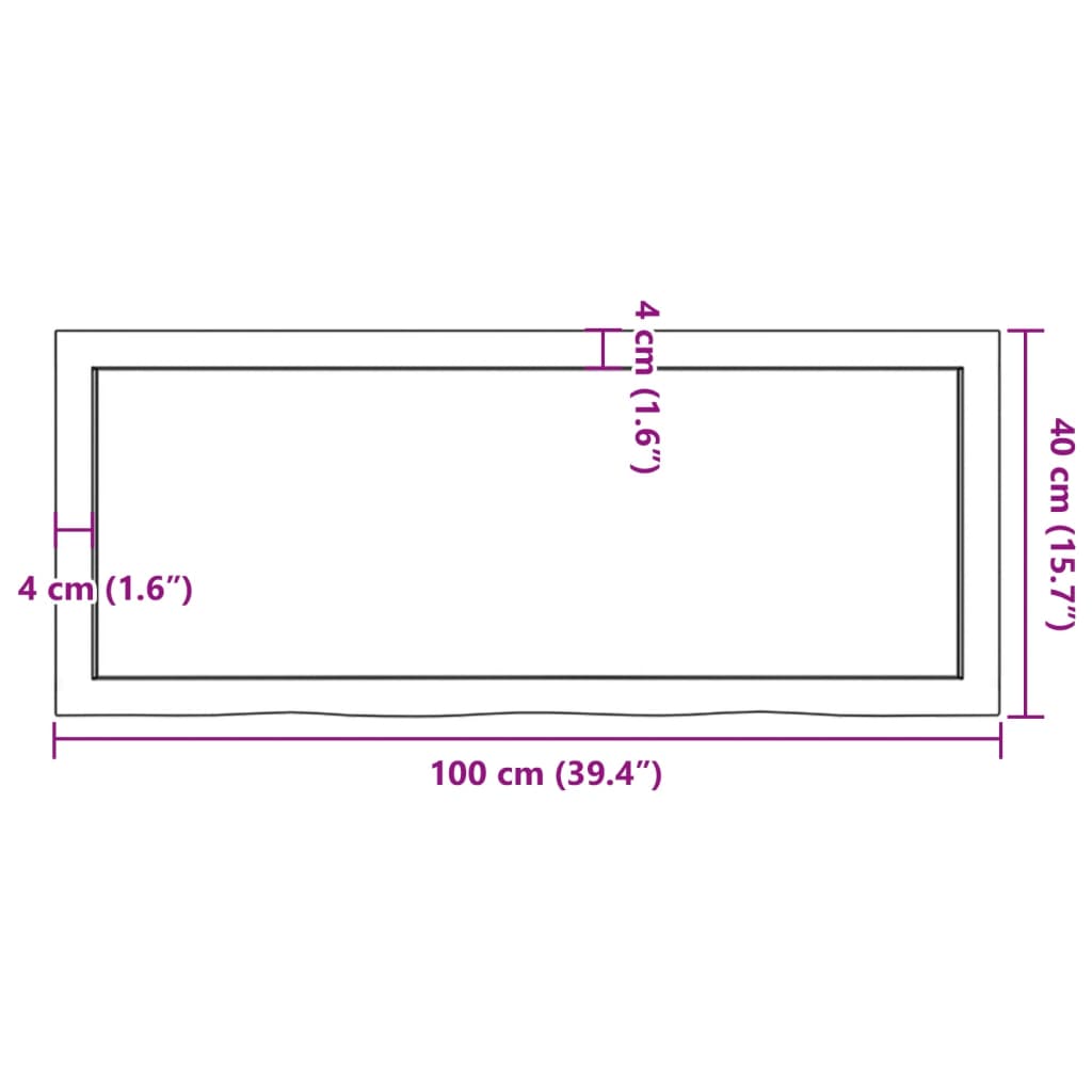 Ripiano a Parete 100x40x(2-4) cm Massello Rovere Non Trattato