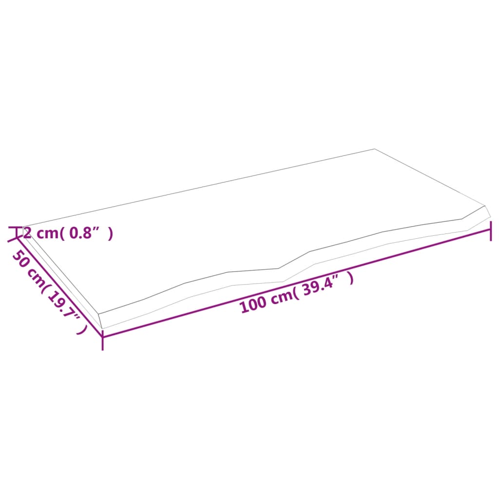 Ripiano a Parete 100x50x2 cm Legno Massello Rovere Non Trattato
