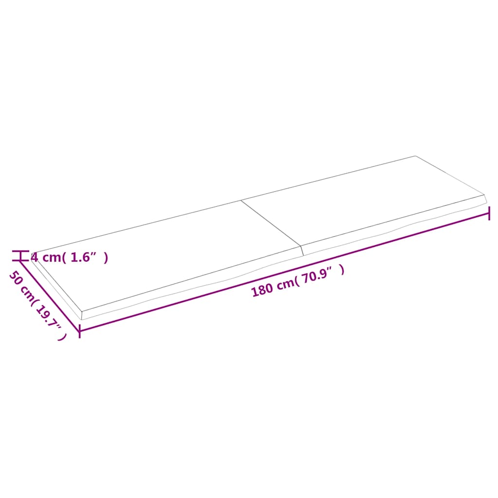 Ripiano Muro Marrone 180x50x(2-4) cm Massello Rovere Trattato