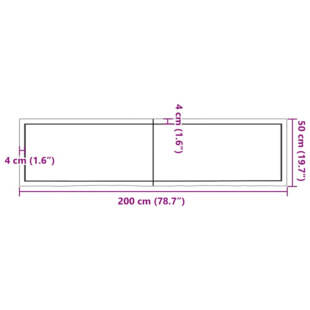 Ripiano Muro Marrone 200x50x(2-4) cm Massello Rovere Trattato