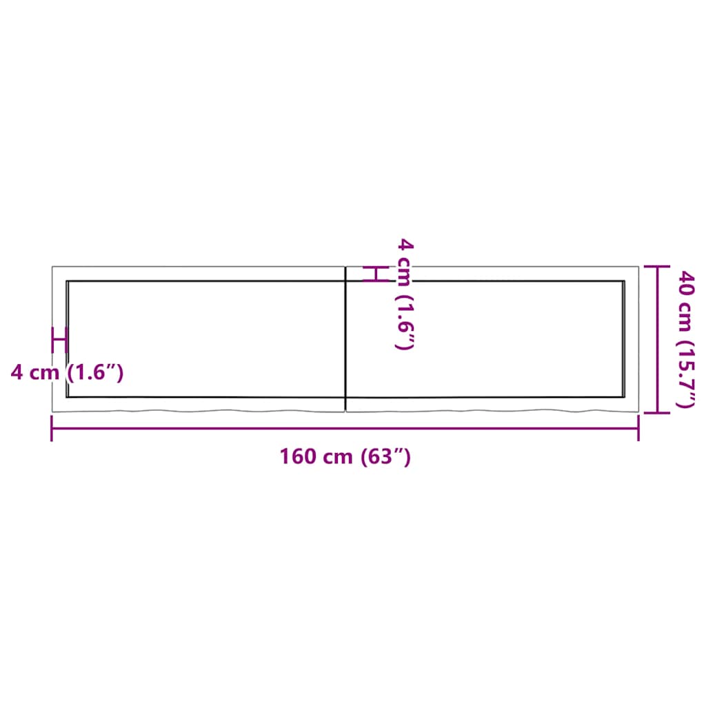 Ripiano Marrone Scuro 160x40x(2-4) cm Massello Rovere Trattato