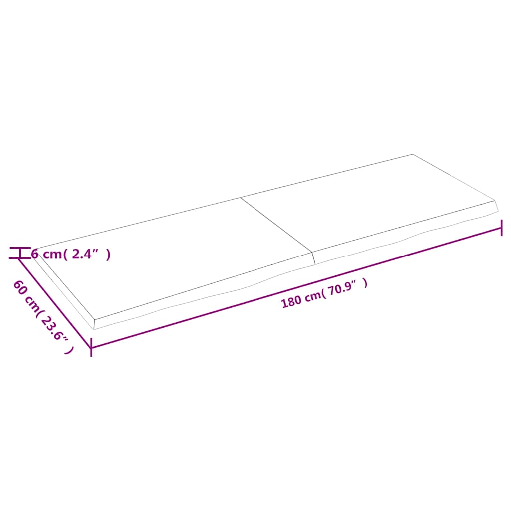 Ripiano Marrone Scuro 180x60x(2-6) cm Massello Rovere Trattato