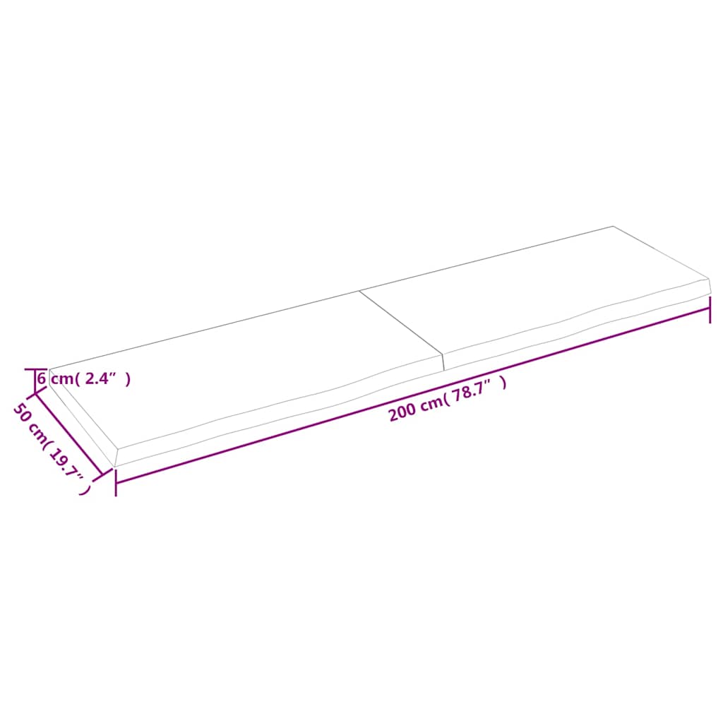 Ripiano Marrone Scuro 200x50x(2-6) cm Massello Rovere Trattato