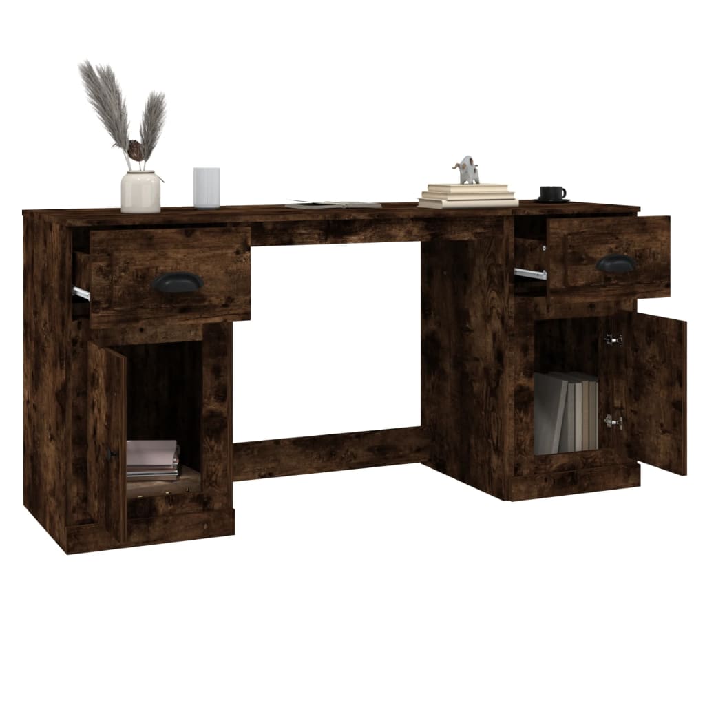 Scrivania con Armadietto Rovere Fumo in Legno Multistrato