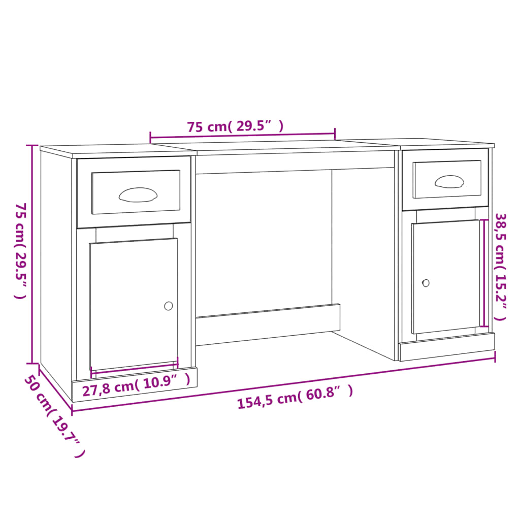 Scrivania con Armadietto Rovere Fumo in Legno Multistrato