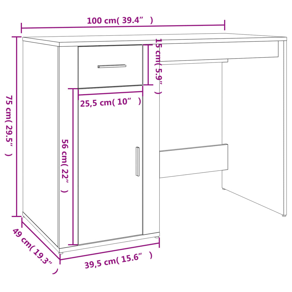 Scrivania con Armadietto Rovere Fumo in Legno Multistrato