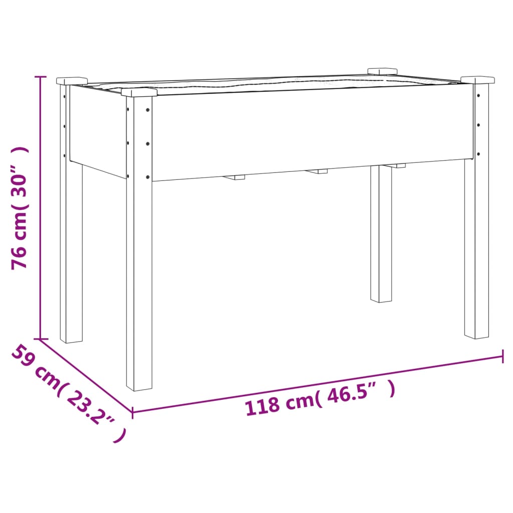 Fioriera con Fodera Marrone 118x59x76cm Legno Massello di Abete