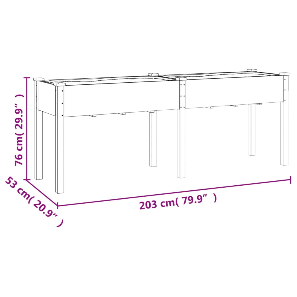 Fioriera con Fodera 203x53x76 cm Legno Massello di Abete