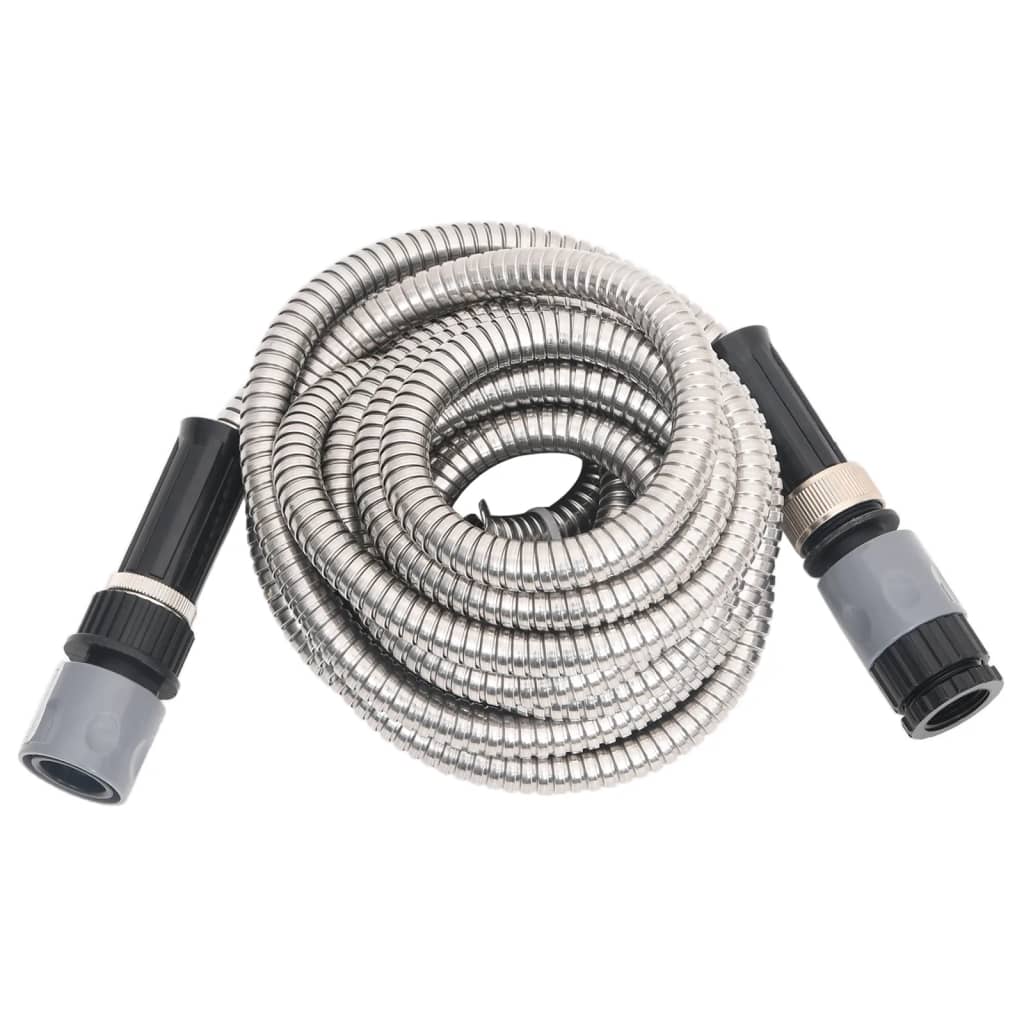 Tubo da Giardino con Ugello Spray Argento 0,6" 30 m in Acciaio