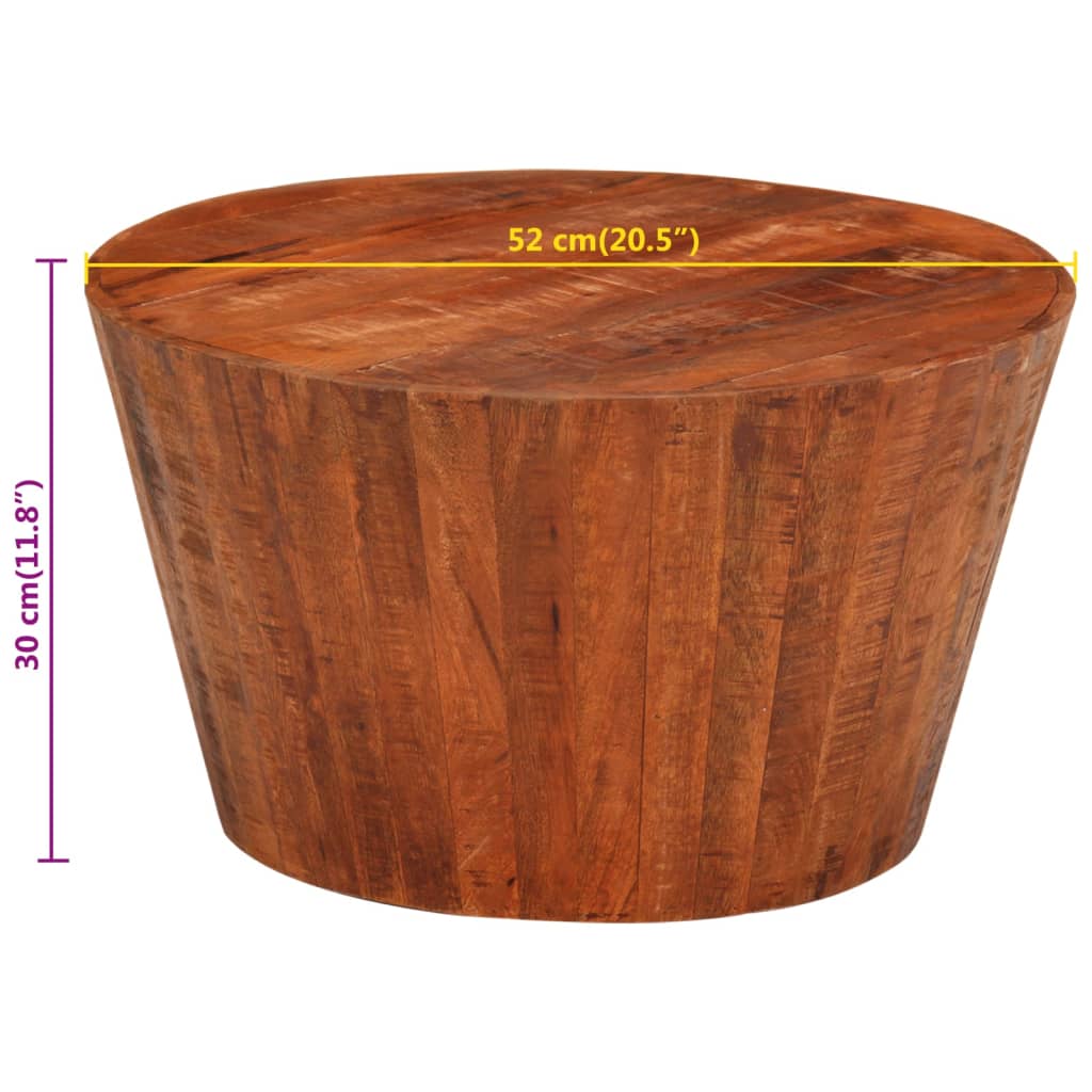 Tavolino da Salotto Ø52x30 cm Legno Grezzo Massello di Mango