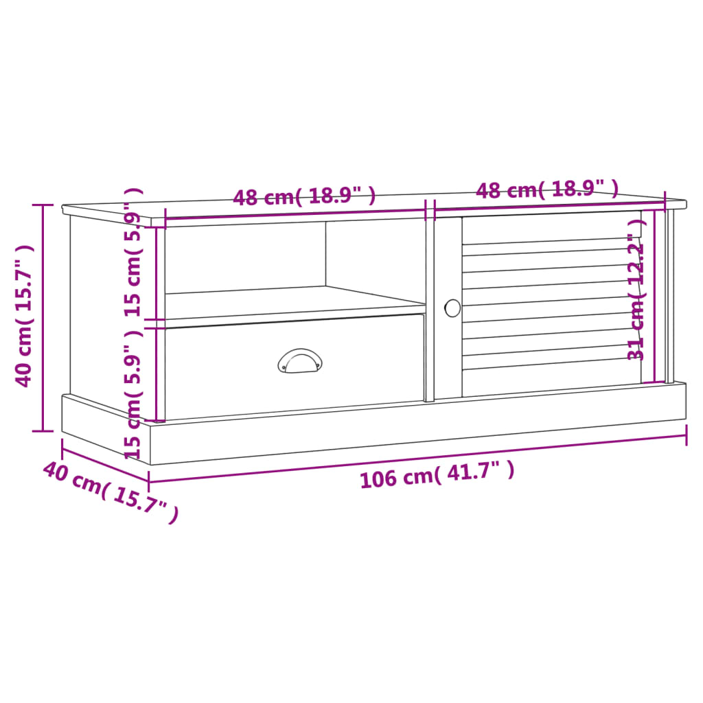 Mobile Porta TV VIGO Grigio 106x40x40 cm Legno Massello di Pino