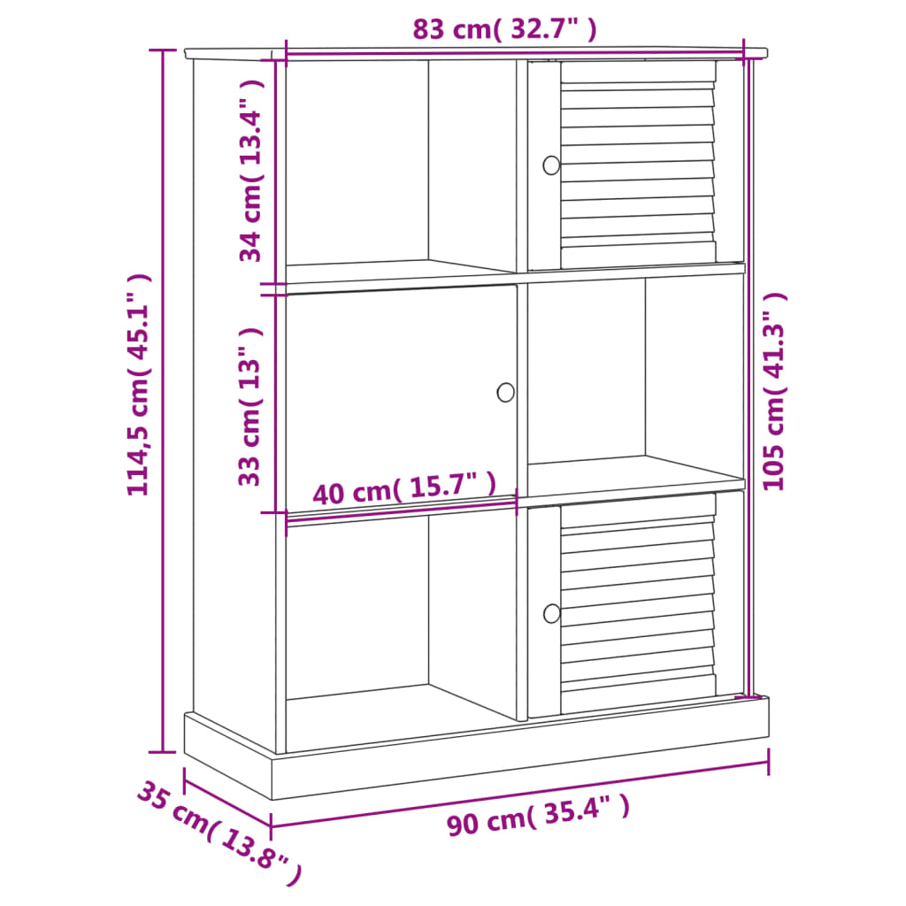 Libreria VIGO 90x35x114,5 cm in Legno Massello di Pino Grigio