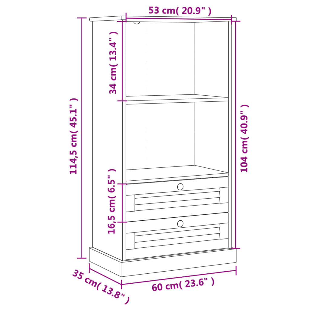 Libreria VIGO 60x35x114,5 cm in Legno Massello di Pino Grigio