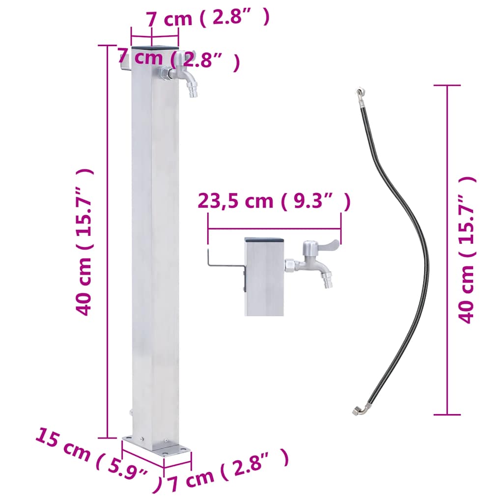 Colonna d'Acqua da Giardino 40 cm Acciaio Inox Quadrato