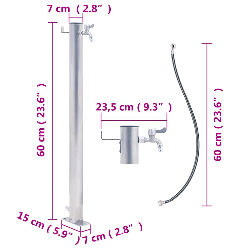 Colonna d'Acqua da Giardino 60 cm Acciaio Inox Rotonda