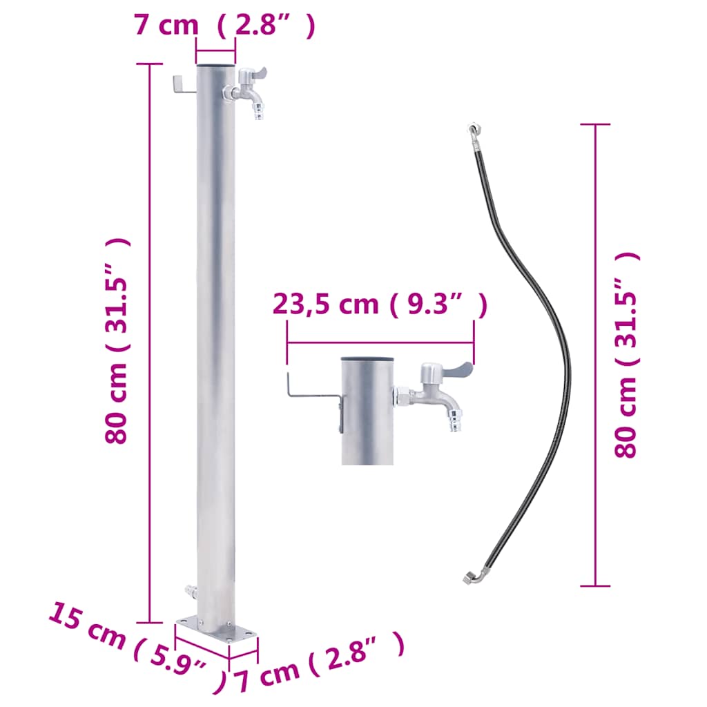 Colonna d'Acqua da Giardino 80 cm Acciaio Inox Rotonda