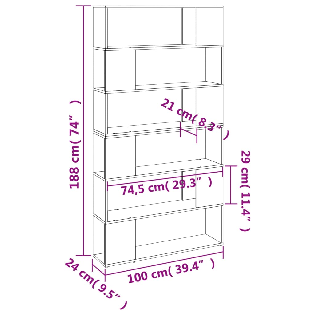 Libreria/Divisorio Rovere Fumo 100x24x188 cm