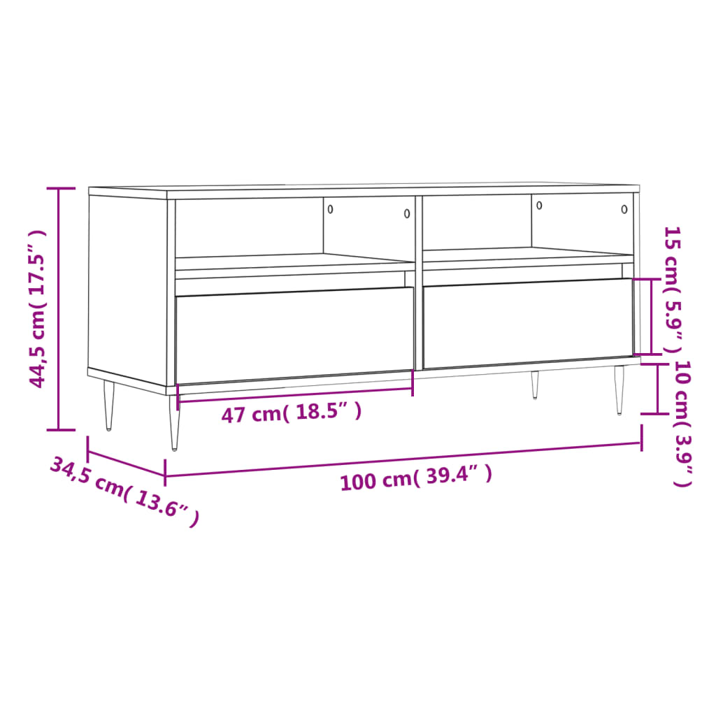 Mobile Porta TV Bianco 100x34,5x44,5 cm in Legno Multistrato