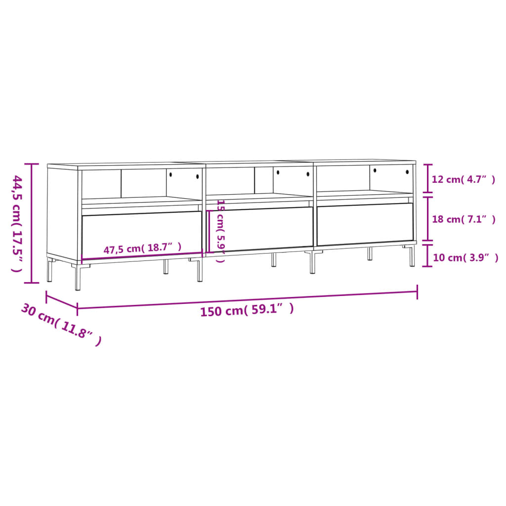 Mobile Porta TV Rovere Sonoma 150x30x44,5 cm Legno Multistrato