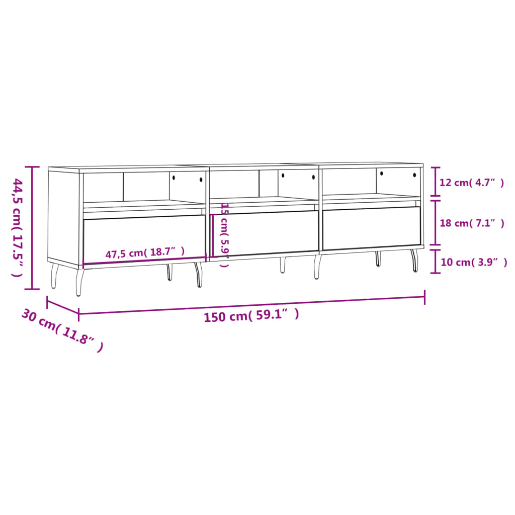 Mobile Porta TV Rovere Sonoma 150x30x44,5 cm Legno Multistrato
