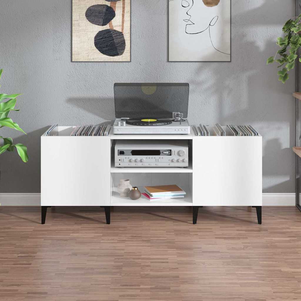 Mobile Porta Dischi Bianco 121x38x48 cm in Legno Multistrato