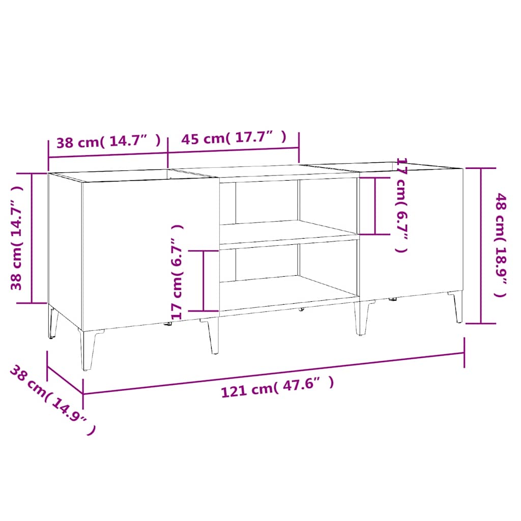 Mobile Porta Dischi Bianco 121x38x48 cm in Legno Multistrato