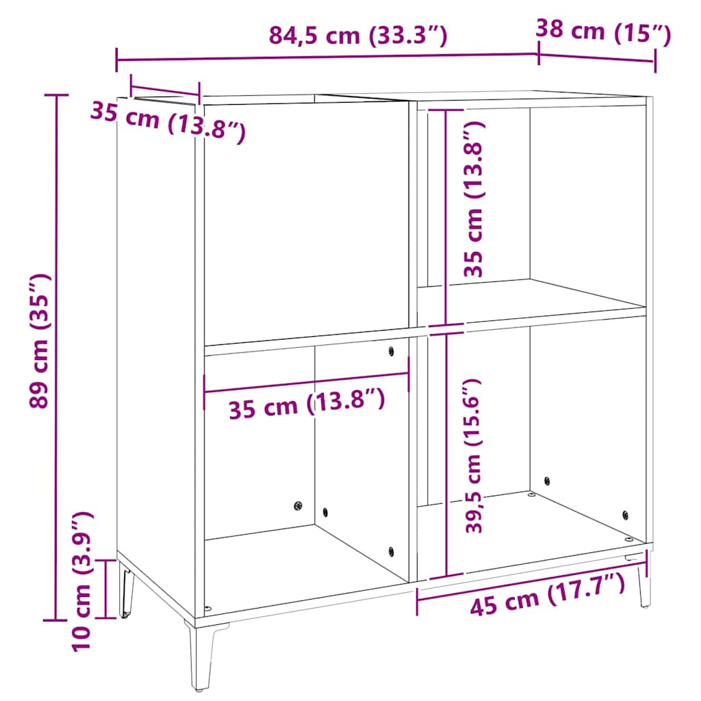 Mobile Porta Dischi Rovere Fumo 84,5x38x89 cm Legno Multistrato