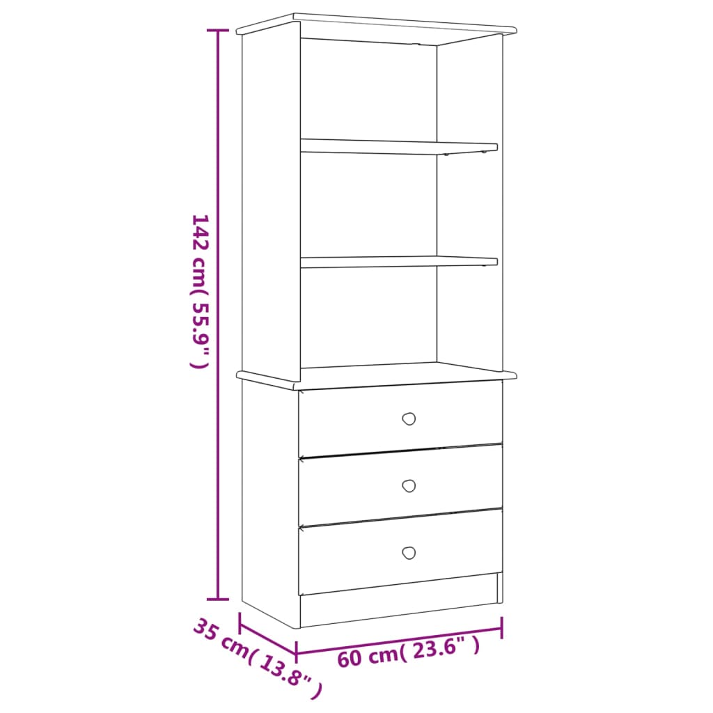 Libreria con Cassetti ALTA 60x35x142 cm Legno Massello di Pino