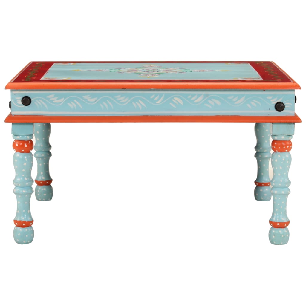 Tavolino Salotto Blu Dipinto a Mano in Legno Massello di Mango
