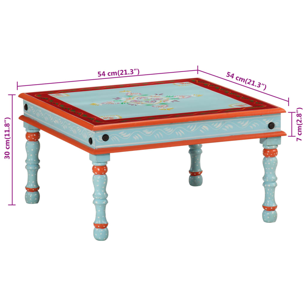 Tavolino Salotto Blu Dipinto a Mano in Legno Massello di Mango