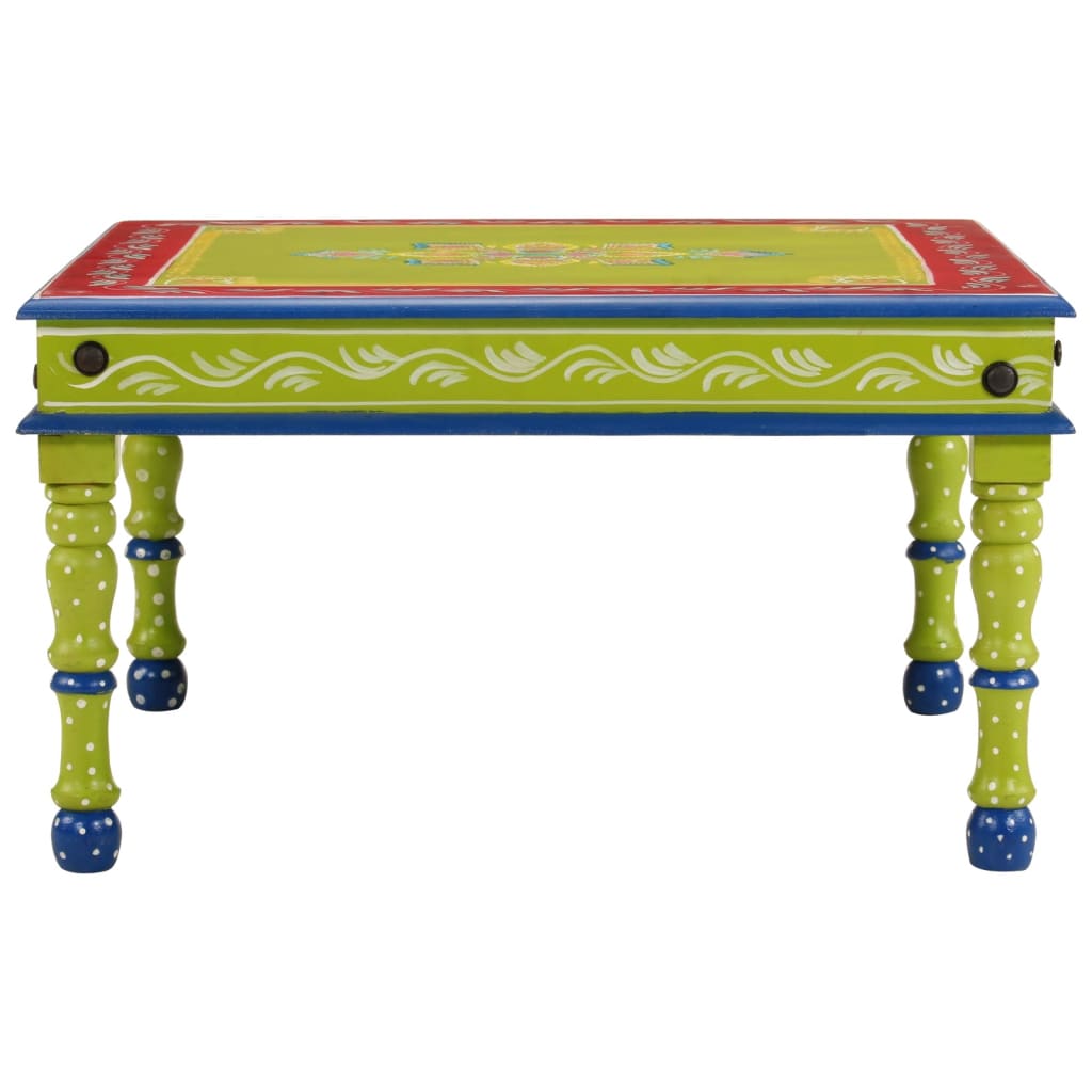 Tavolino Salotto Verde Dipinto a Mano Legno Massello di Mango