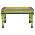Tavolino Salotto Verde Dipinto a Mano Legno Massello di Mango