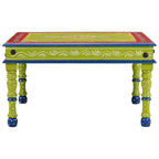 Tavolino Salotto Verde Dipinto a Mano Legno Massello di Mango