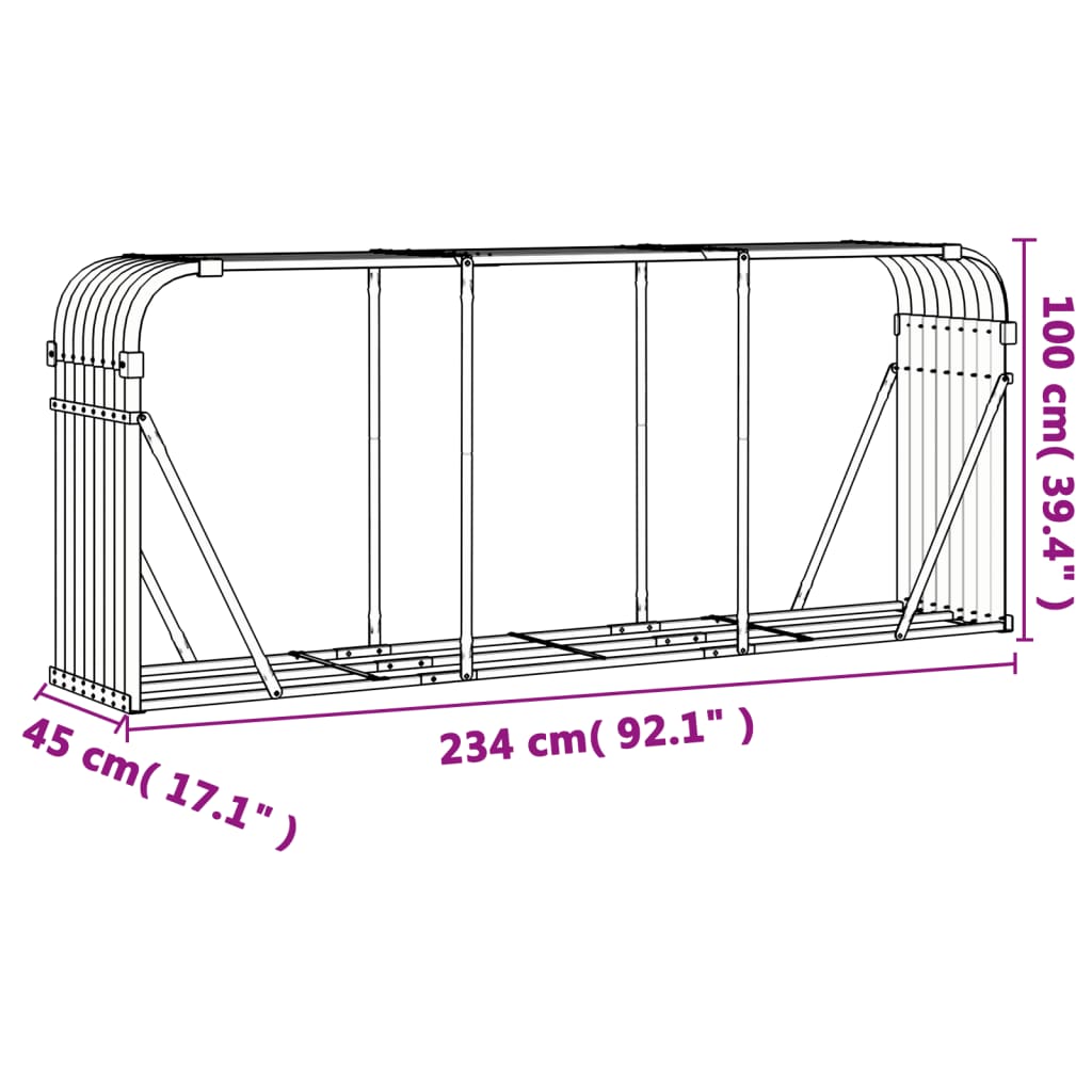 Portaceppi Marrone 234x45x100 cm in Acciaio Zincato