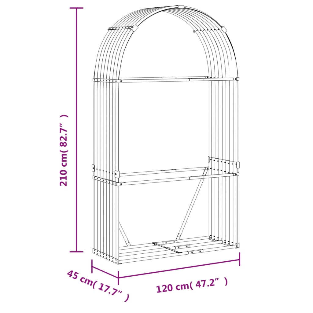 Portaceppi Effetto Legno 120x45x210 cm in Acciaio Zincato