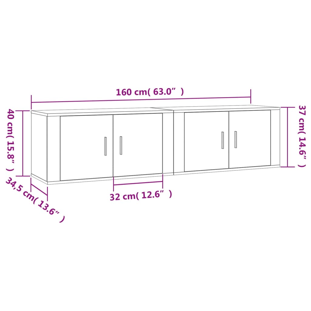 Mobili Porta TV a Parete 2 pz Grigio Sonoma 80x34,5x40 cm