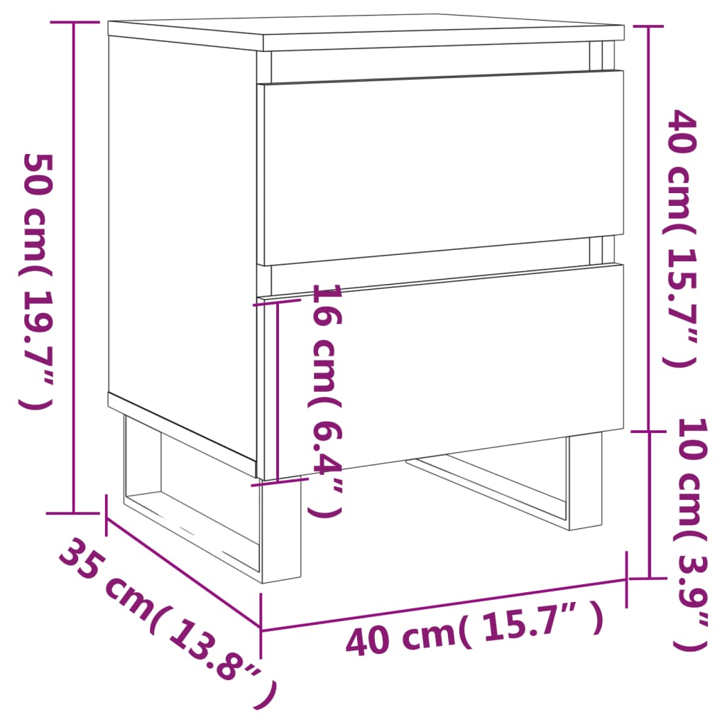 Comodino Grigio Cemento 40x35x50 cm in Legno Multistrato